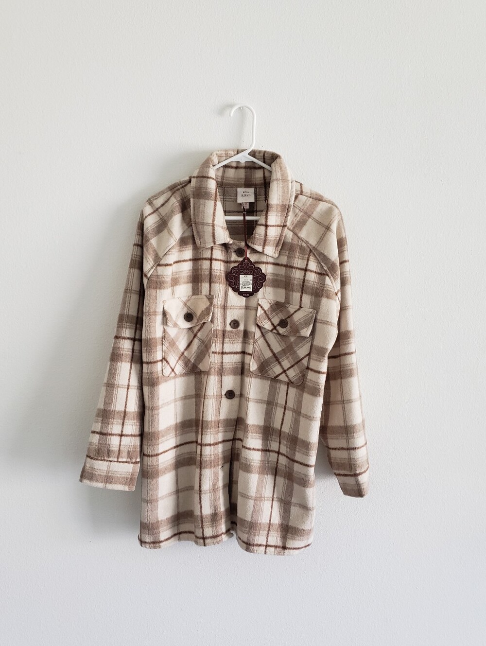 Women's Plaid Shacket Jacket in Beige & Brown